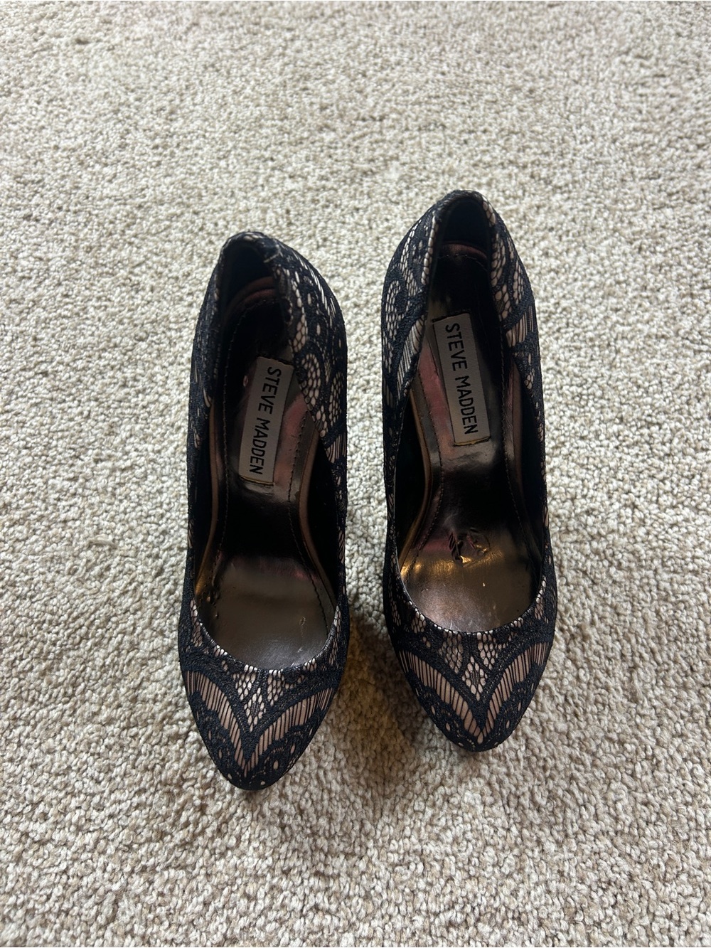 Steve Madden Women's Black Lace Pointed Toe Stiletto Pumps High Heel Dress Shoes